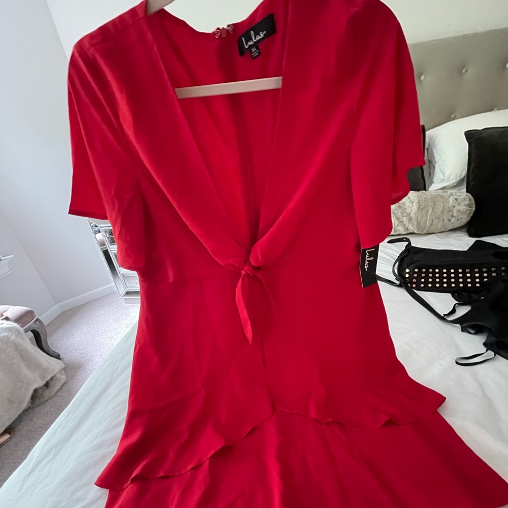 Lulu’s V neck red sexy dress a line
